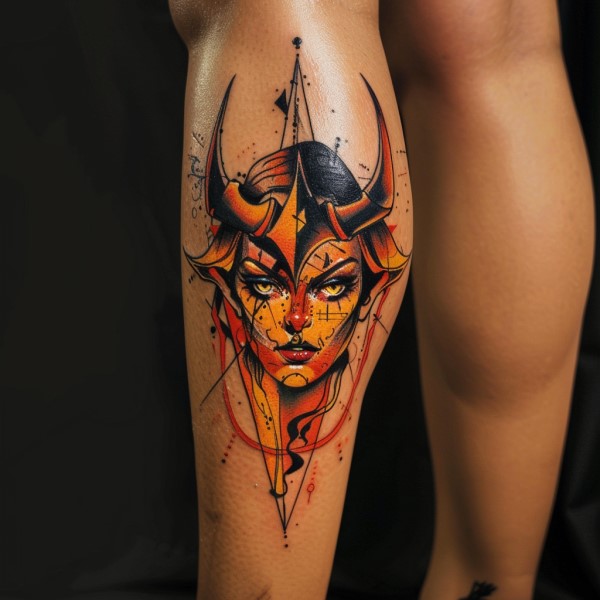 sexy female devil leg tattoo