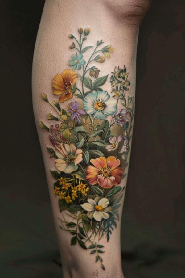 flower leg tattoo women's cute