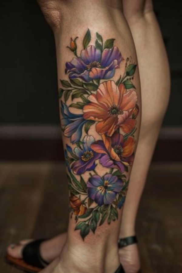 flower leg tattoo