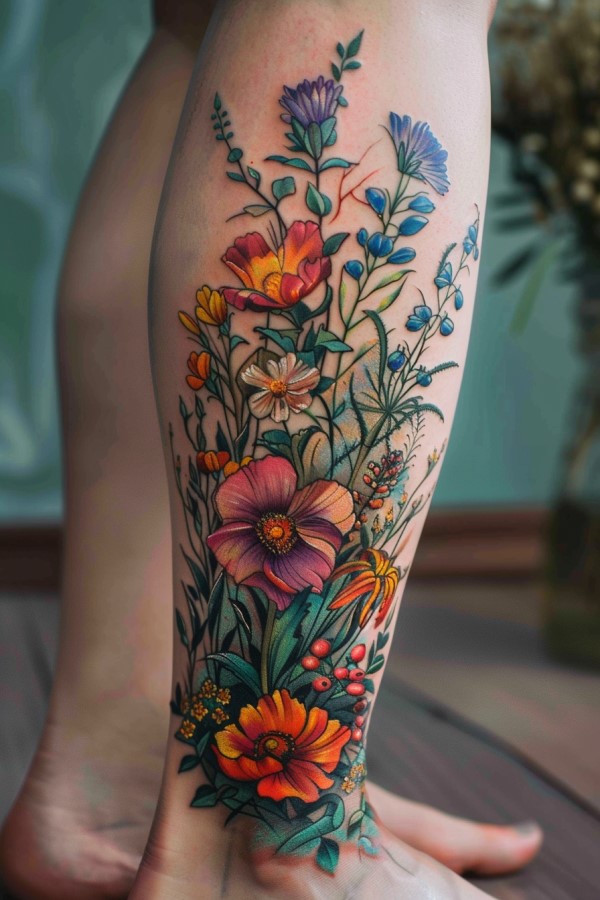 flower leg tattoo