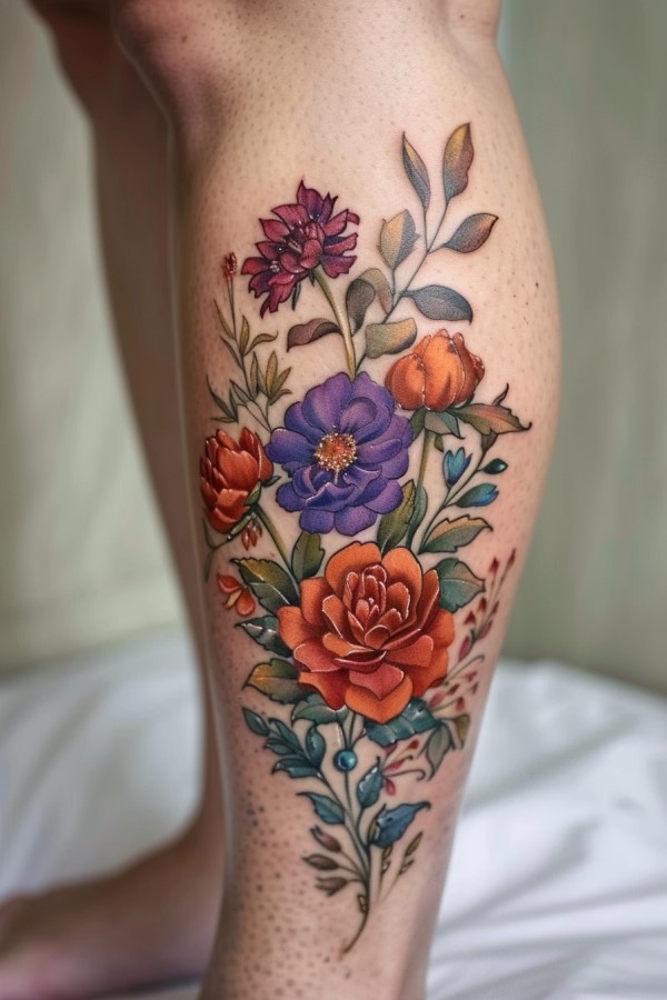 flower leg tattoo woman