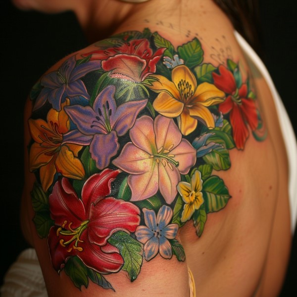 Fun Flower Shoulder Tattoo Designs for Women