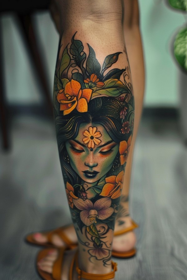 woman leg tattoo