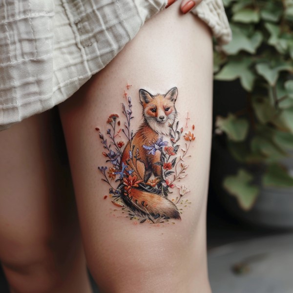 fox woman leg tattoo