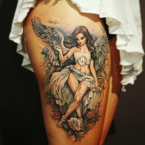 angle leg tattoo woman