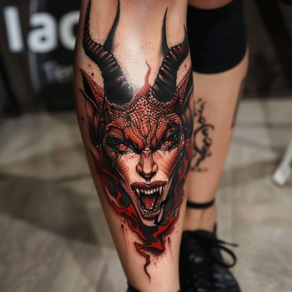 devil leg tattoo