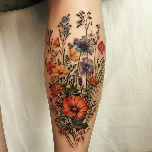 flower leg tattoo