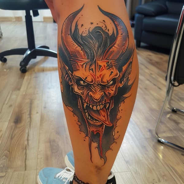 devil leg tattoo