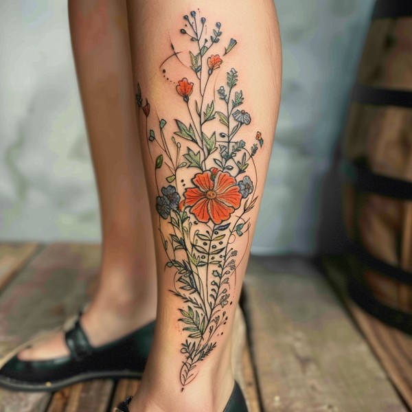 flower leg tattoo woman