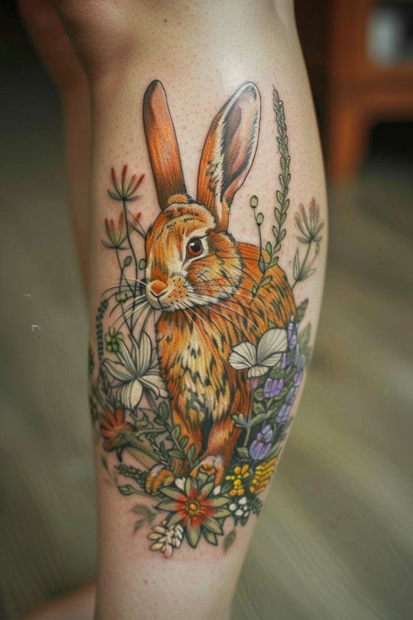 rabbit woman leg tattoo design