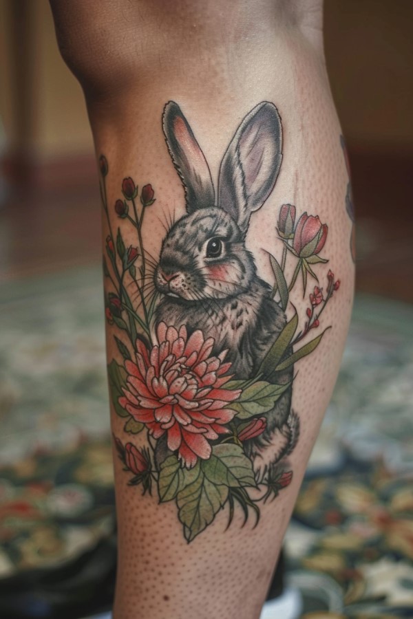 bunny woman leg tattoo