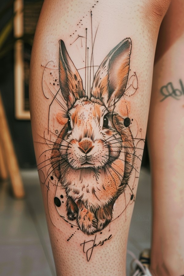 bunny woman leg tattoo