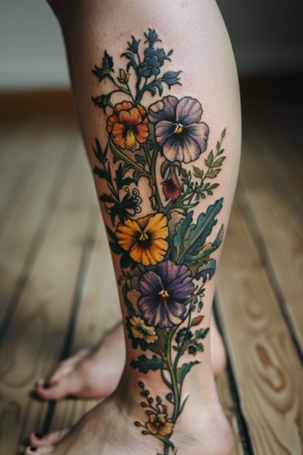 flower leg tattoo