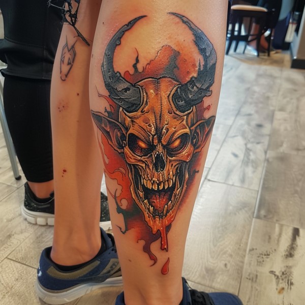 scary woman leg tattoo