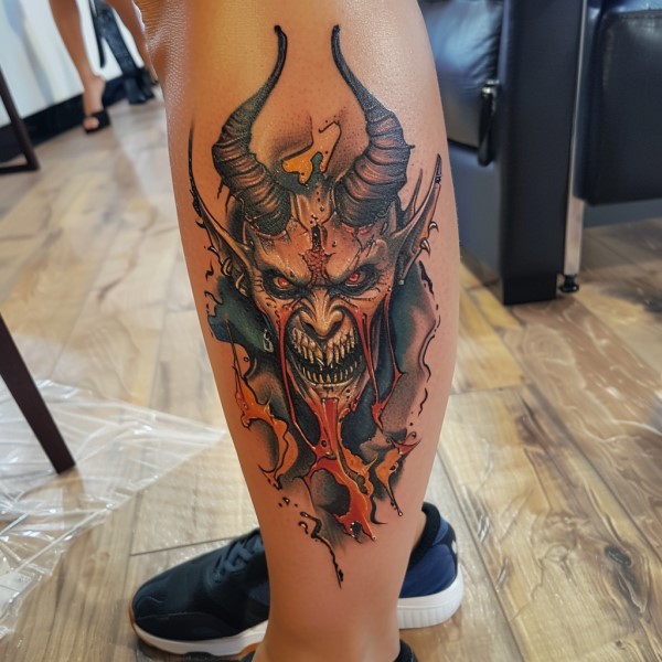 scary woman leg tattoo