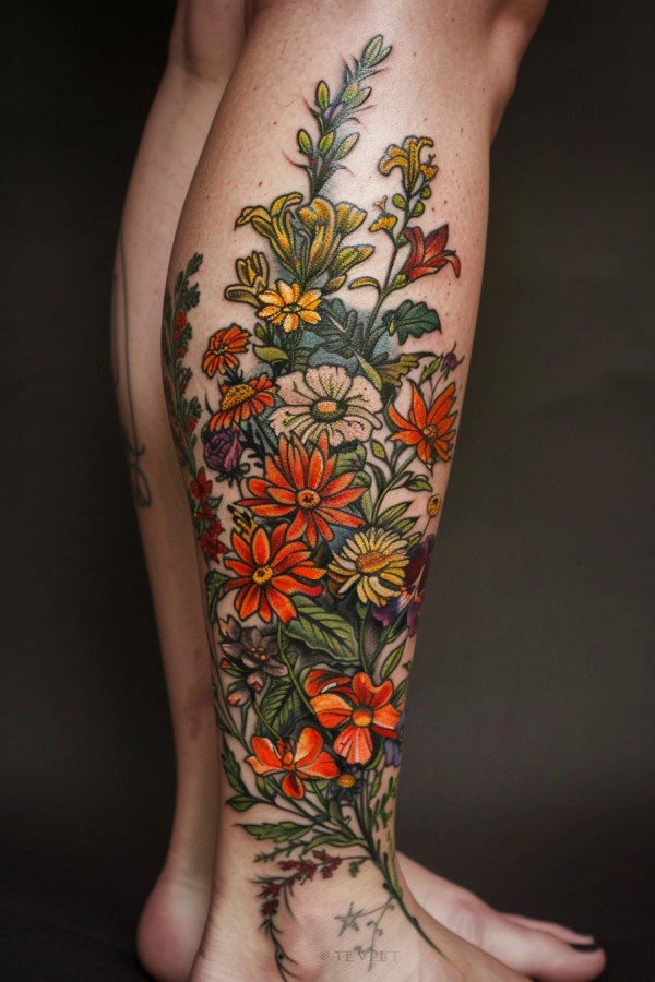 flower leg tattoo