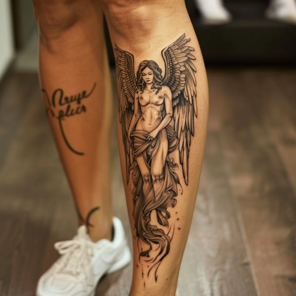 sexy angel leg tattoo