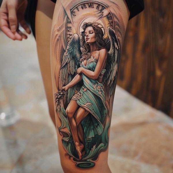 beautiful angel leg tattoo