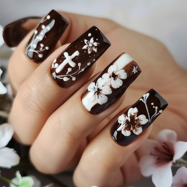 cute flower cross nail designs