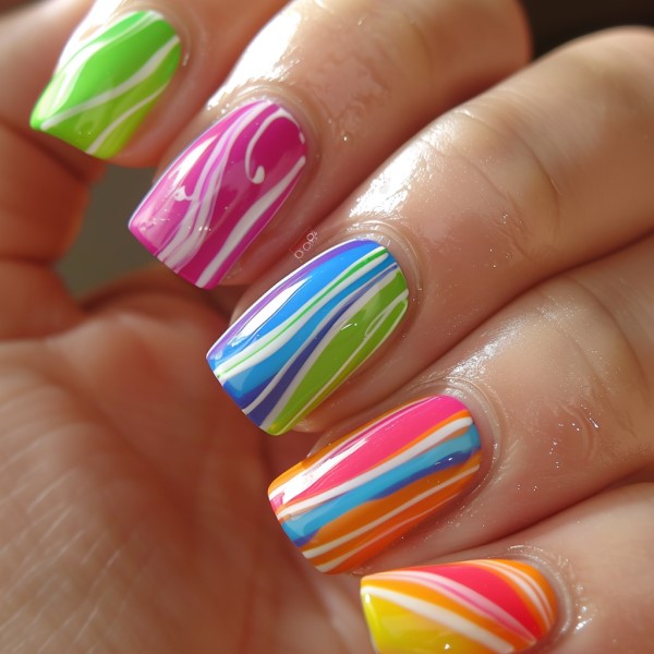 nail swirl summer colors