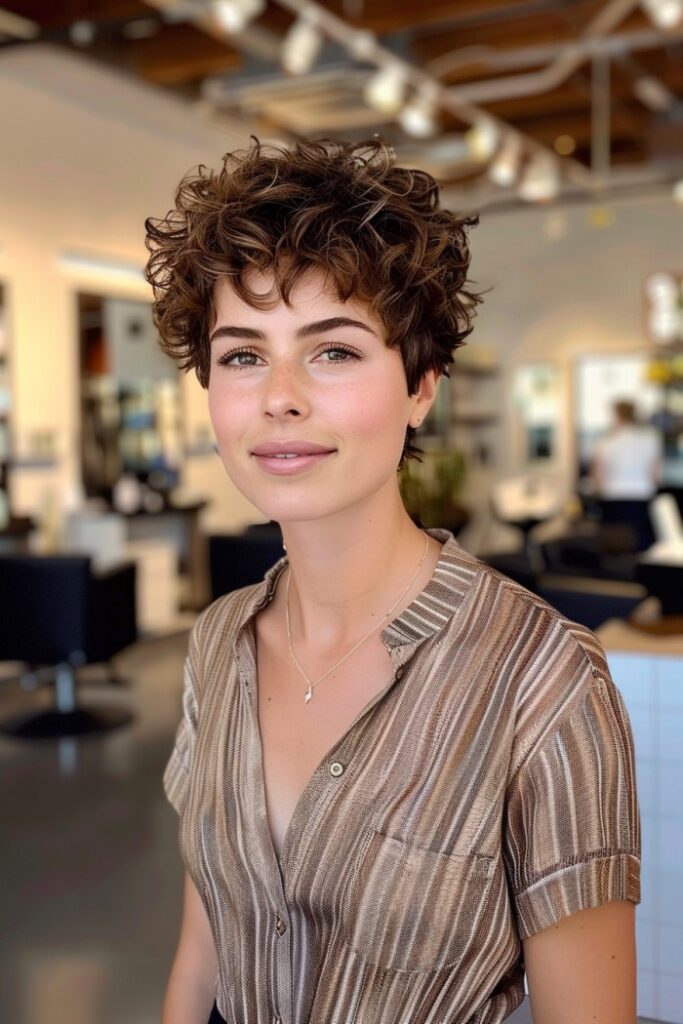 Curly Pixie Hairstyle on woman