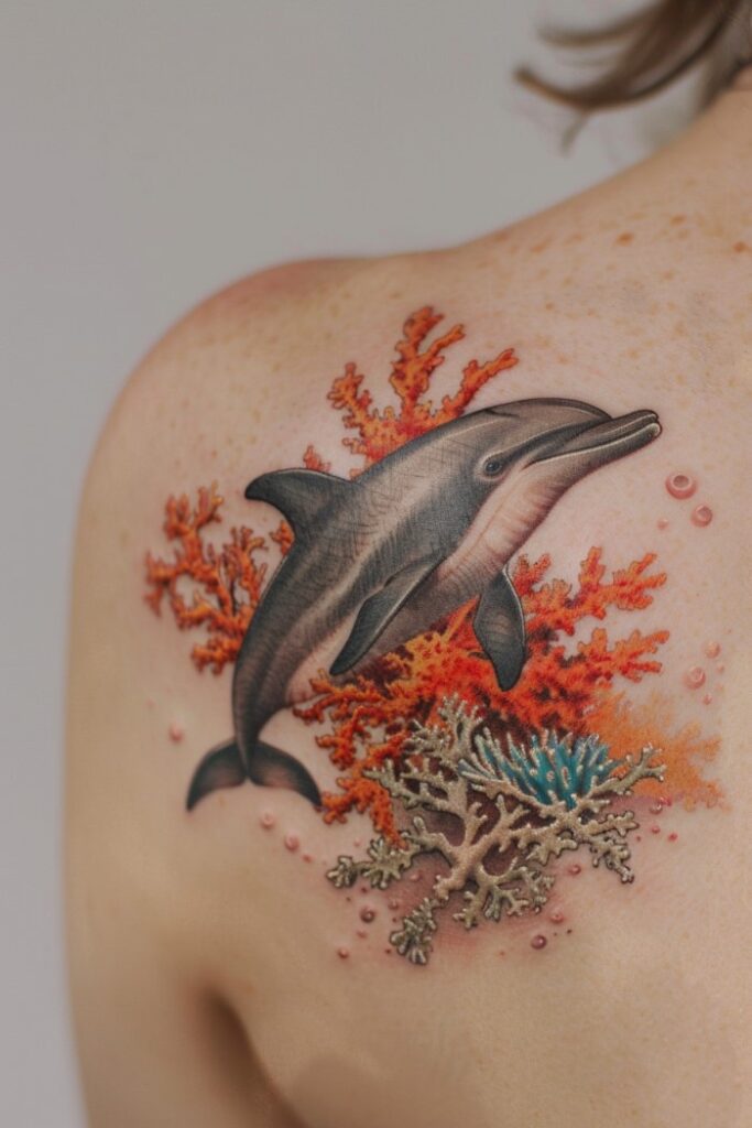 Dolphin & Coral Tattoo