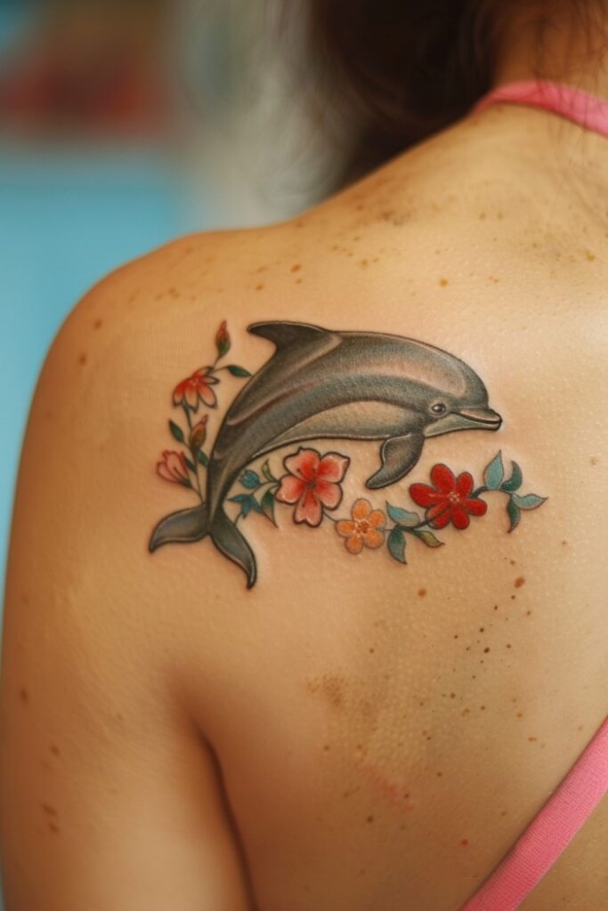 Dolphin & Flowers Tattoo