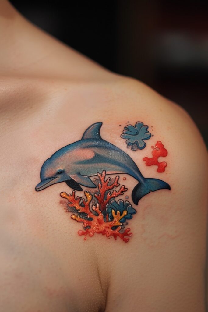 Dolphin & Coral Tattoo