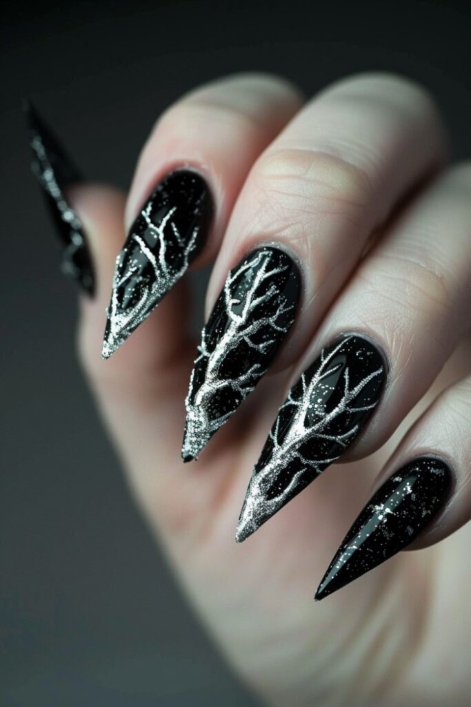 Gothic Nail Designs Silver Trees