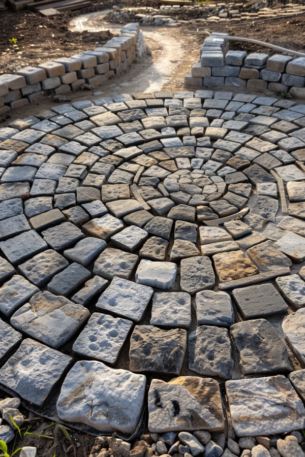 Circular patio concrete pavers