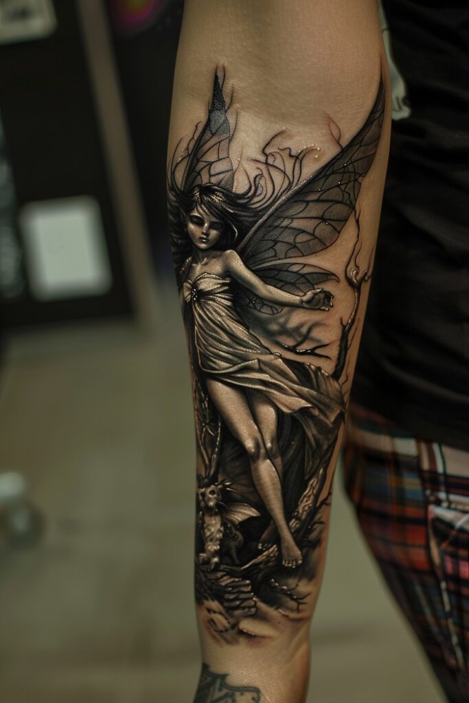 Dark tattoo on a woman