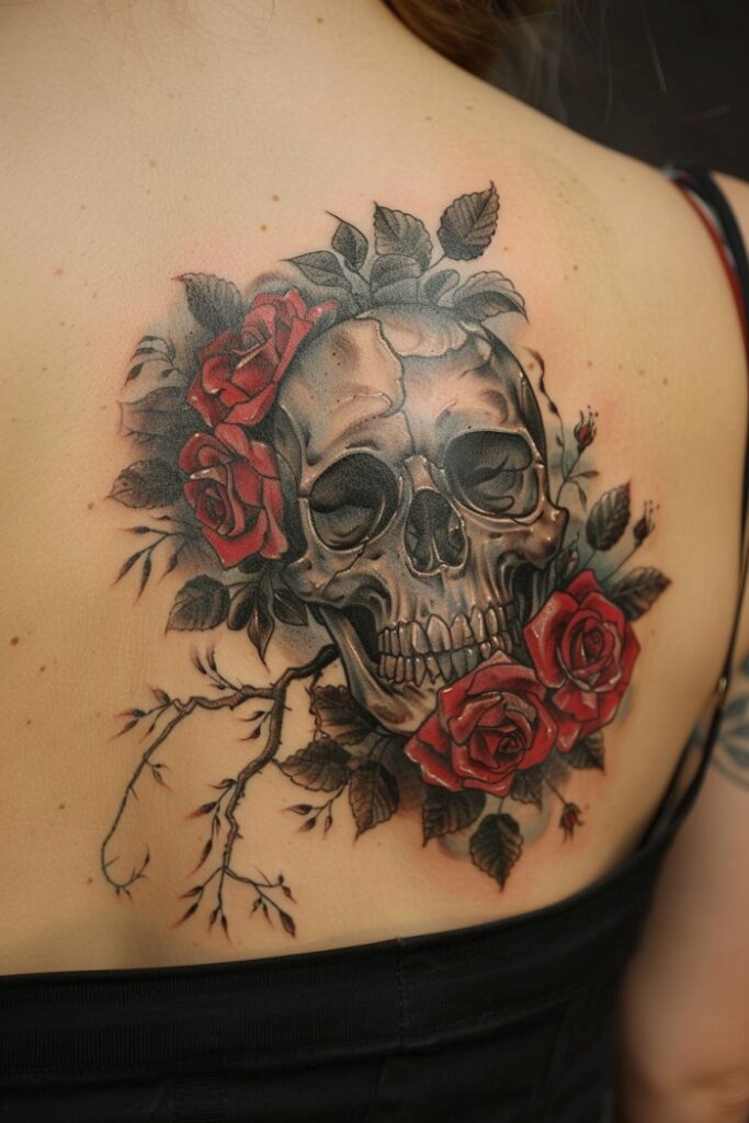 Dark skull tattoo on a woman