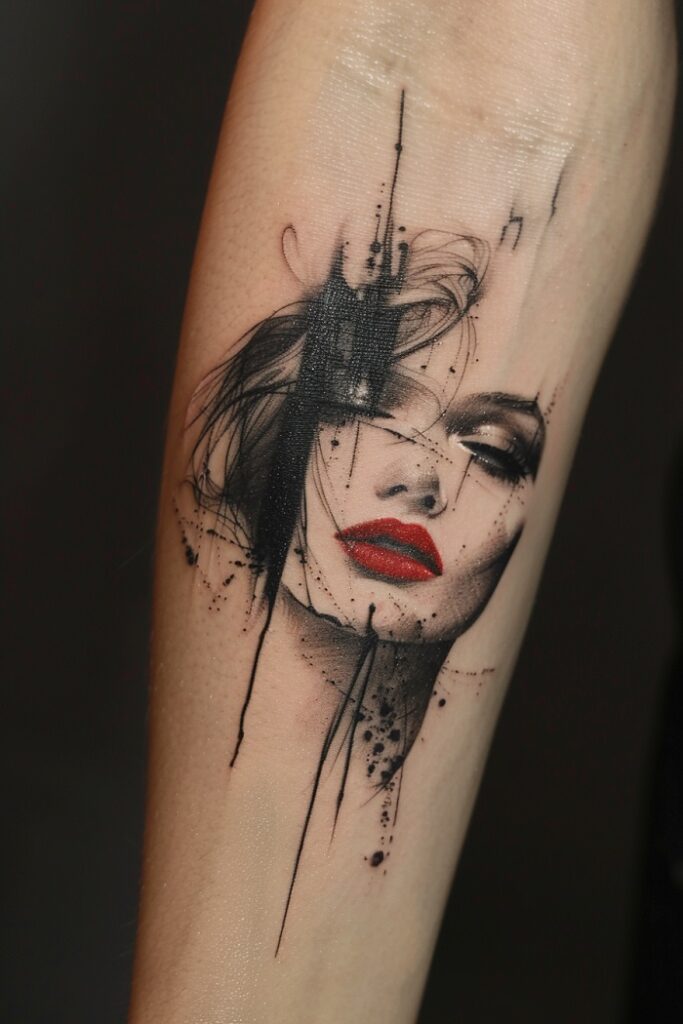 Dark tattoo on a woman