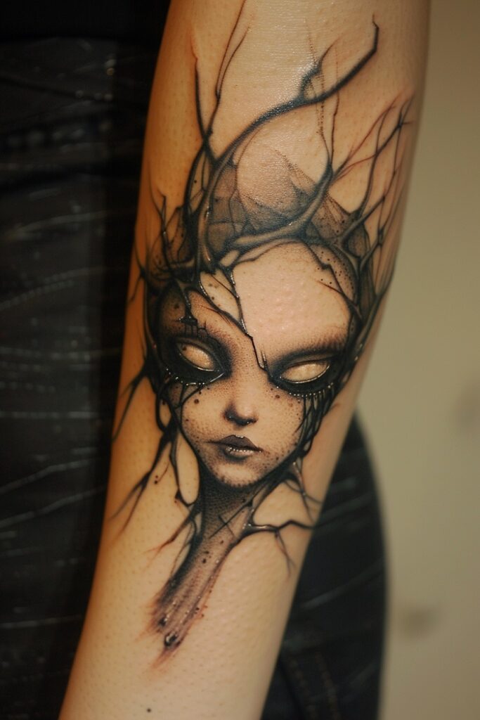 Dark tattoo on a woman