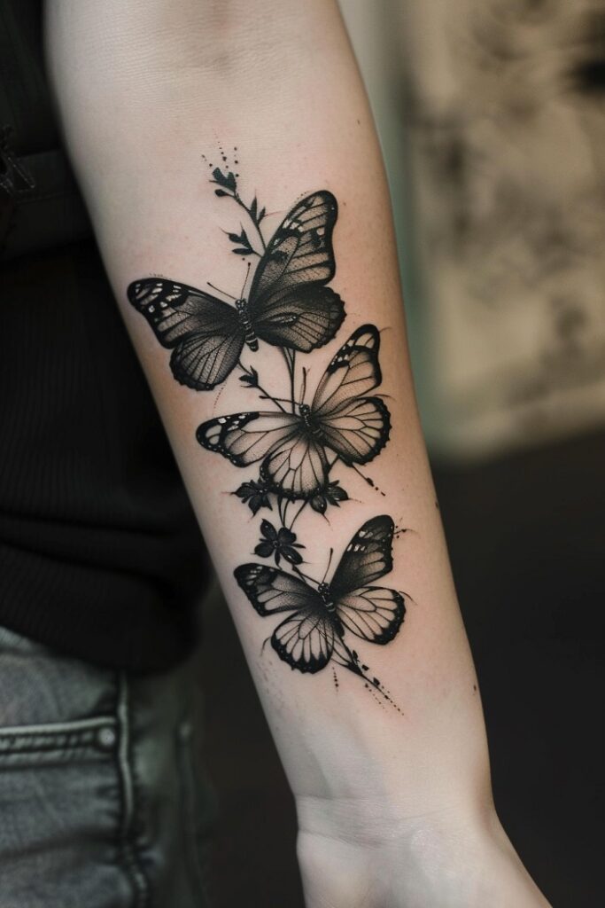 Dark Butterfly tattoo on a woman