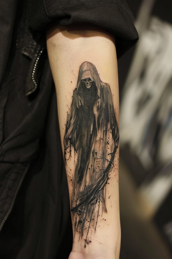 Dark tattoo on a woman