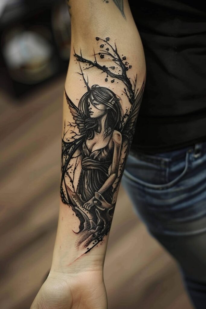 Dark tattoo on a woman